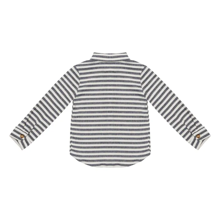 Camisa de algodón orgánico a rayas Leom | Azul Marino- Imagen del producto n°3