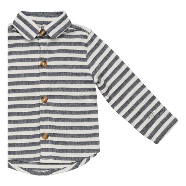 Camisa de algodón orgánico a rayas Leom | Azul Marino