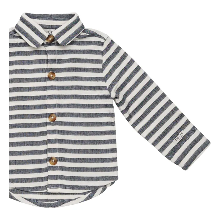 Camisa de algodón orgánico a rayas Leom | Azul Marino- Imagen del producto n°2