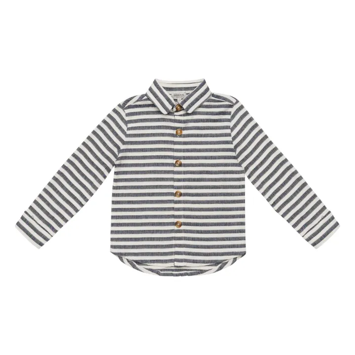 Camisa de algodón orgánico a rayas Leom | Azul Marino- Imagen del producto n°0