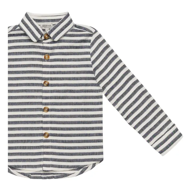 Leom Striped Organic Cotton Shirt | Navy blue