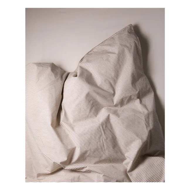 Housse de couette Striped en percale organique - Brown-Ecru | Marron