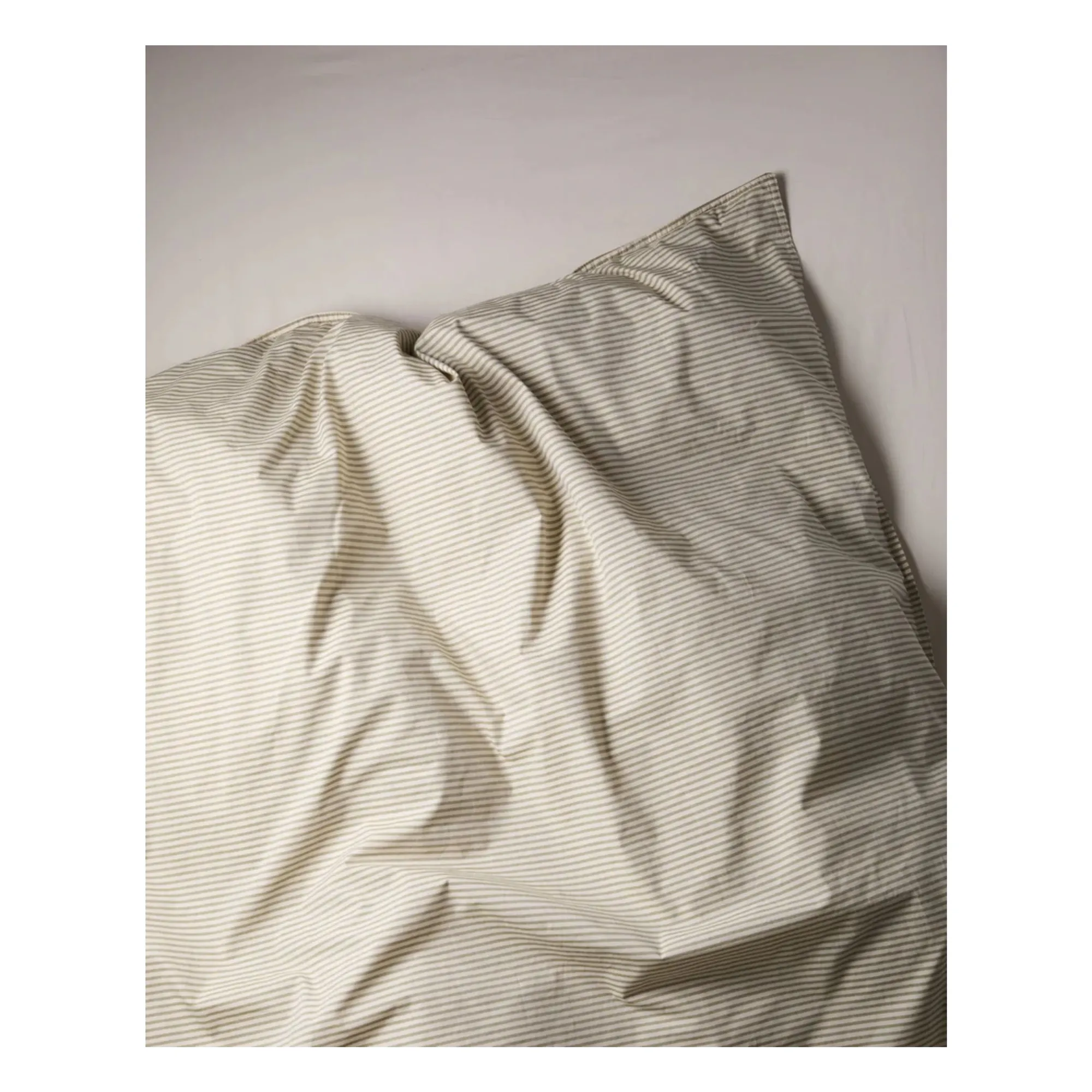 Suite 702 Olive Striped Comforter Cover In Organic Percale - Ecru