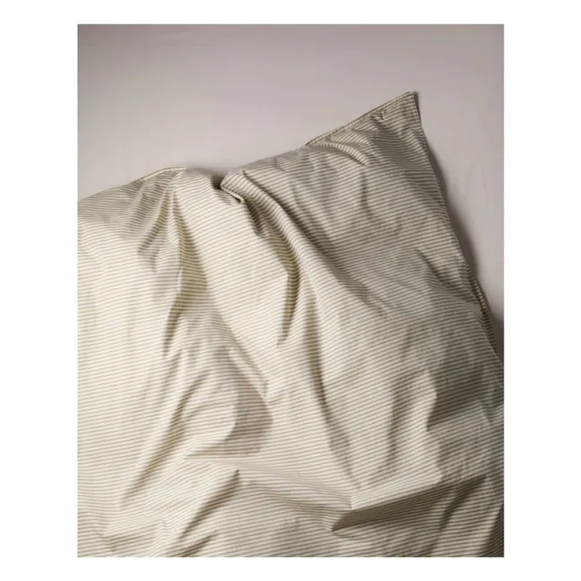 Housse de couette Striped en percale organique - Olive-Ecru | Olive