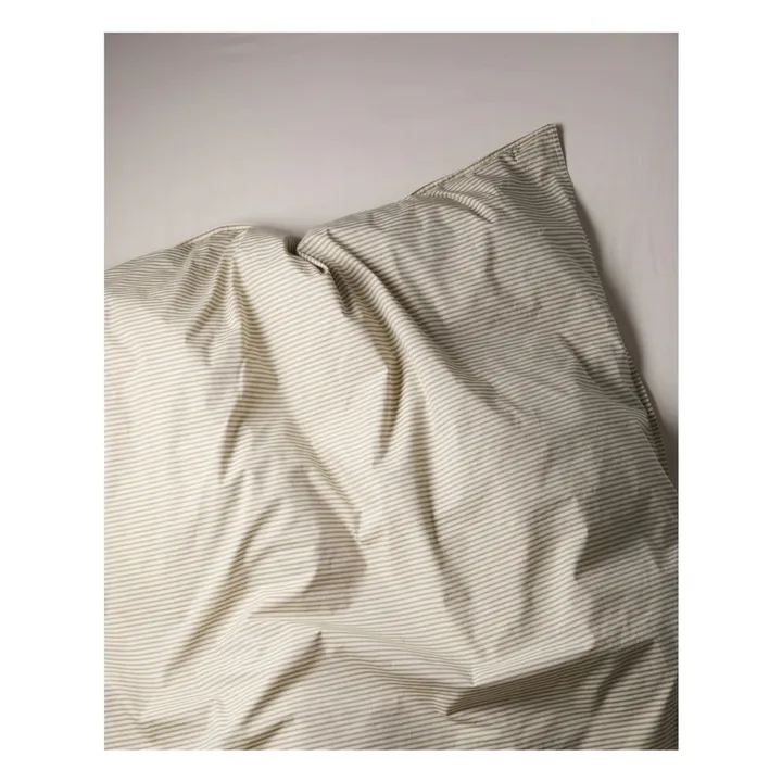 Housse de couette Striped en percale organique - Olive-Ecru | Olive- Image produit n°0