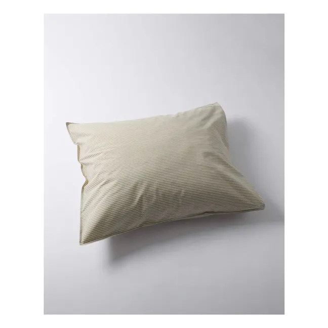 Funda de almohada a rayas en percal ecológico - Oliva-Crudo | Olive