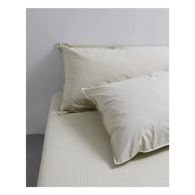 Taie d'oreiller Striped en percale organique - Olive-Ecru | Olive