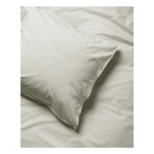 Funda de almohada a rayas en percal ecológico - Oliva-Crudo | Olive