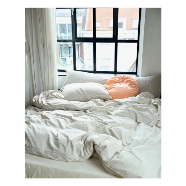 Housse de couette Striped en percale organique - Brown-Ecru | Marron