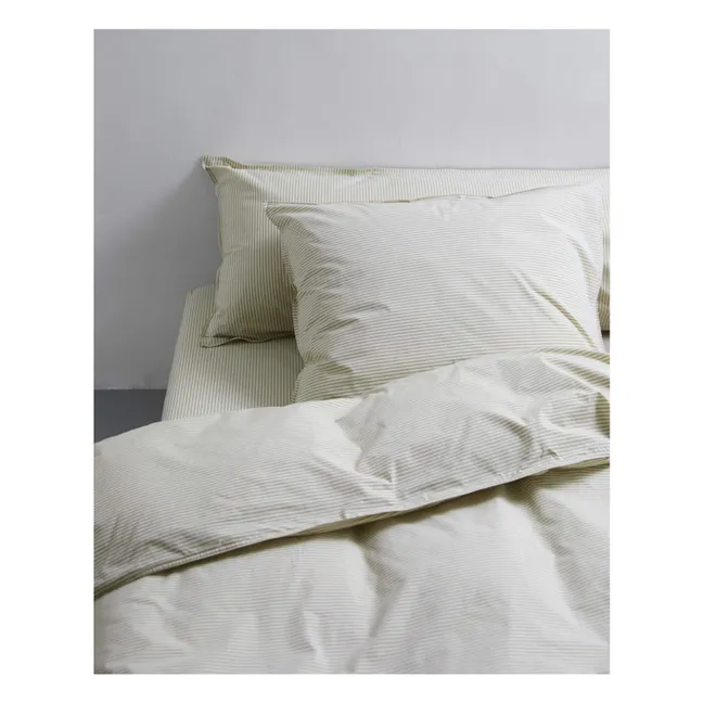 Housse de couette Striped en percale organique - Olive-Ecru | Olive