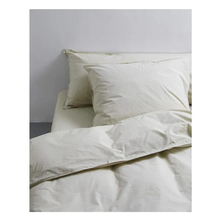 Housse de couette Striped en percale organique - Olive-Ecru | Olive- Image produit n°6