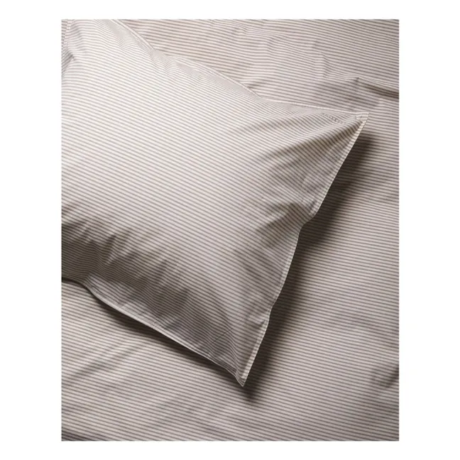Funda de almohada a rayas en percal bio - Marrón-Crudo | Marrón