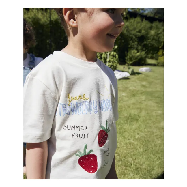 Camiseta de algodón orgánico Sommer Strawberry | Blanco