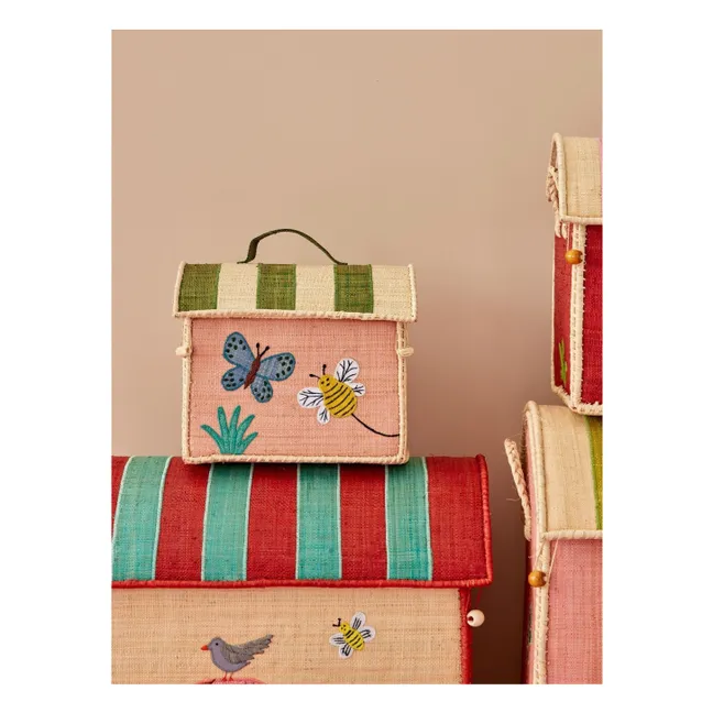 Coffre de rangement en raphia Papillon | Rose pâle