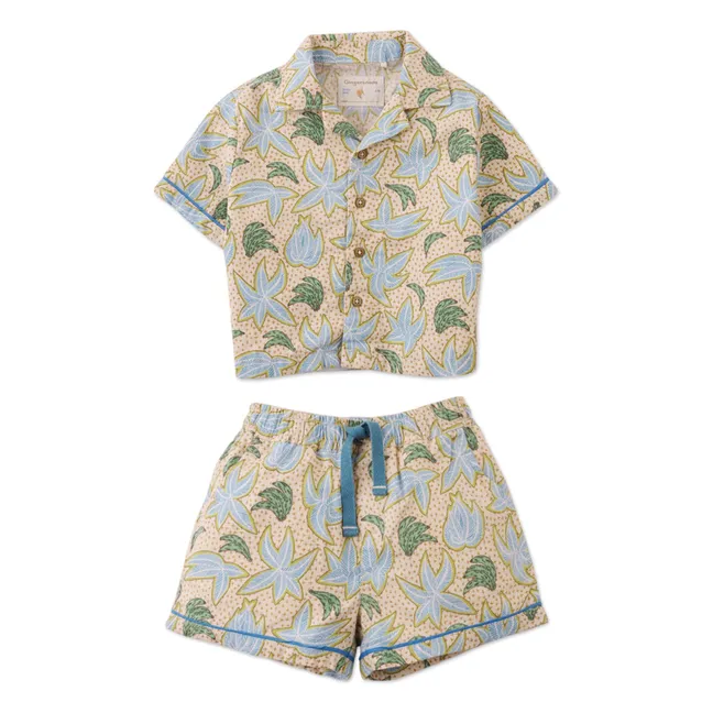 Conjunto de camisa y pantalón corto Banana de lino | Beige