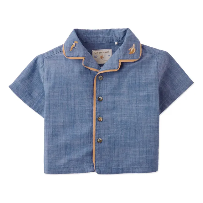 Chemise Steven Brodée Banane Chambray | Bleu