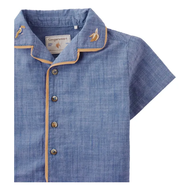Chemise Steven Brodée Banane Chambray | Bleu