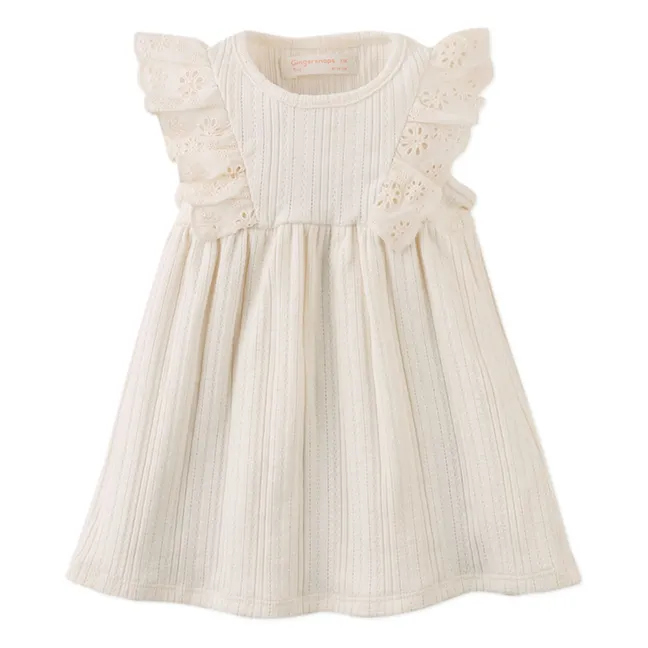 Robe Volants Elowyn Brodée | Ecru