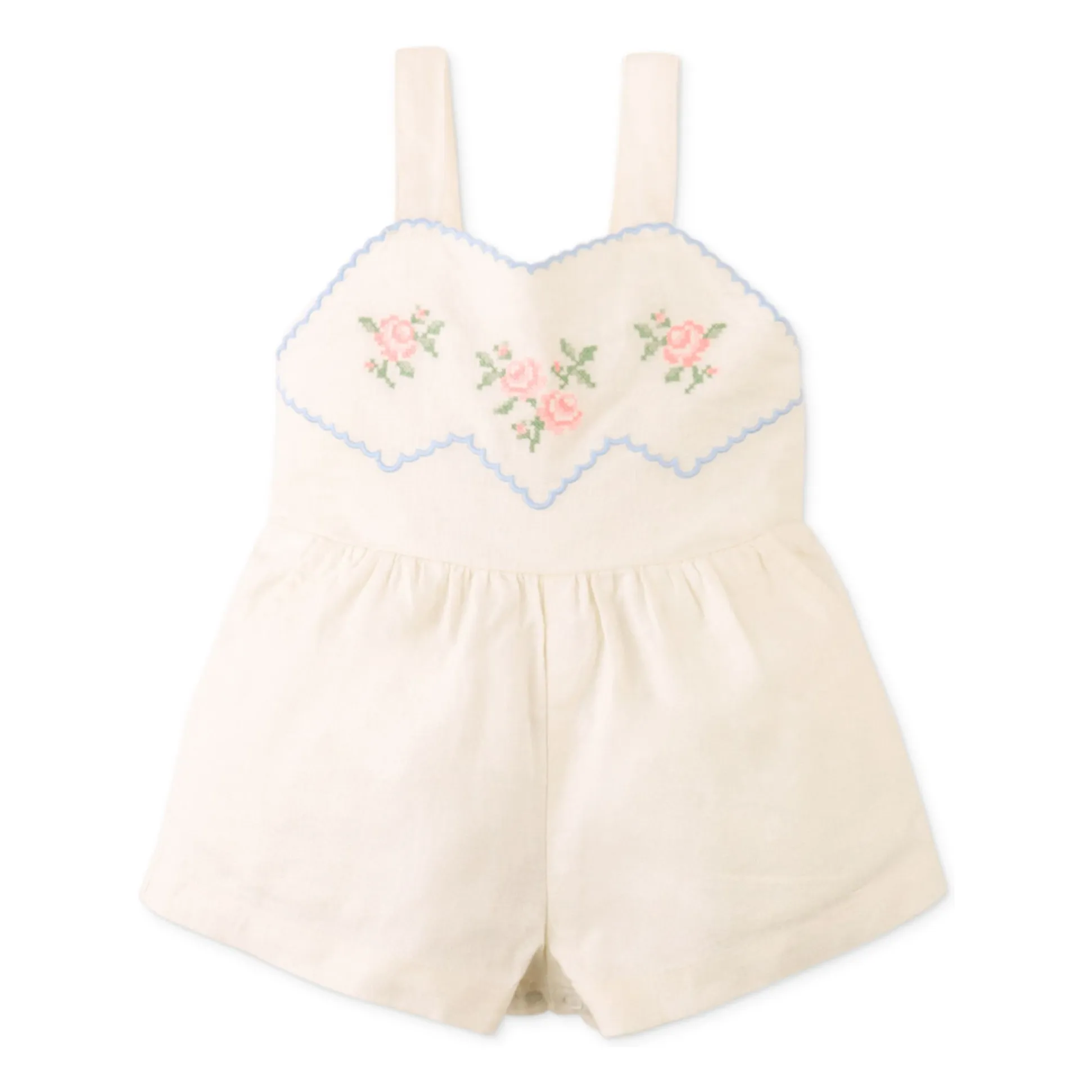 Combishort Genny Brodée Lin | Ecru- Image produit n°0