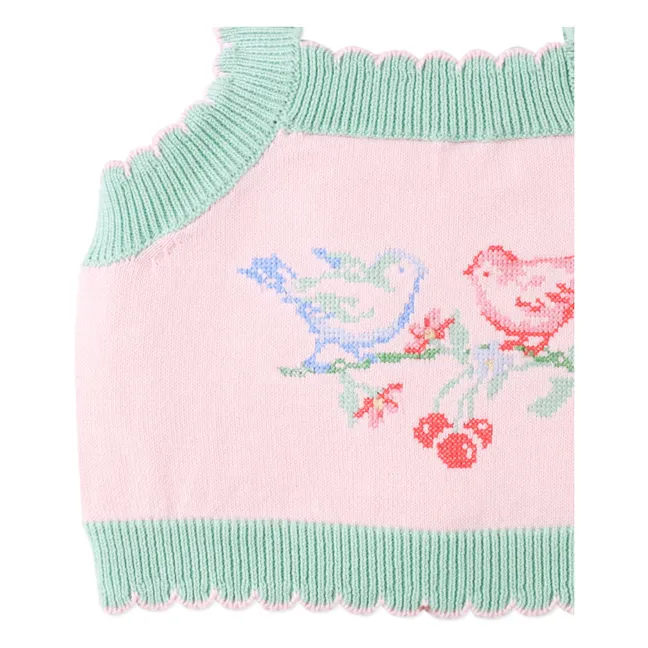 Crop Top Rosé Brodé Maille | Rose pâle