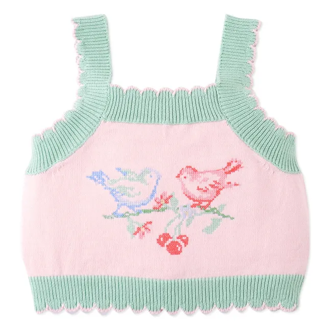 Crop Top Rosé Brodé Maille | Rose pâle