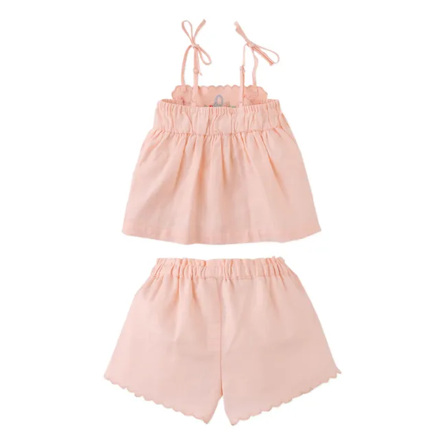 Conjunto de top y pantalón corto de lino Hinata | Rosa Melocotón