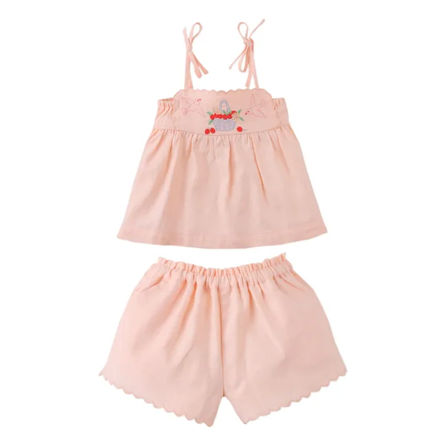 Conjunto de top y pantalón corto de lino Hinata | Rosa Melocotón