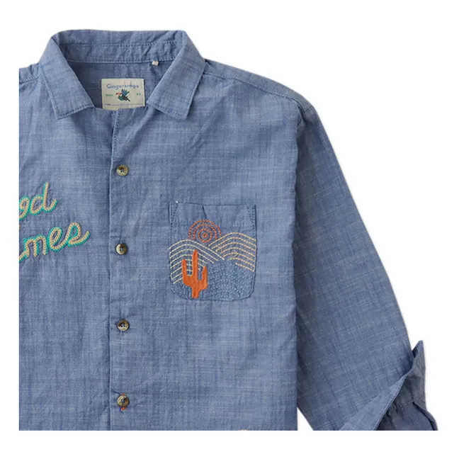 Camisa Lewis Chambray Bordada | Azul