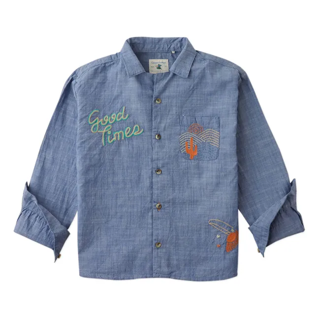 Camisa Lewis Chambray Bordada | Azul