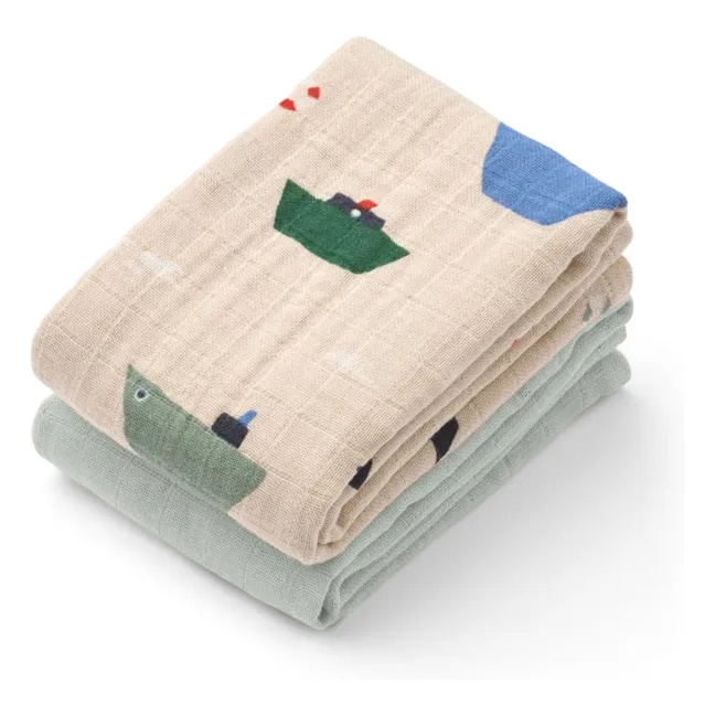 Langes Lewis en coton bio - Set de 2 | Sailing/Dove blue mix