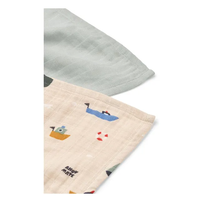 Langes Lewis en coton bio - Set de 2 | Sailing/Dove blue mix