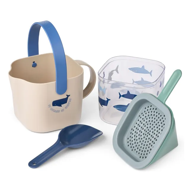 Seau de plage et pelle Roald | Shark/Dove blue