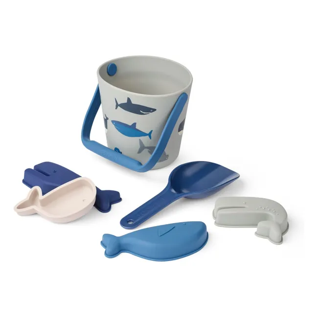 Seau de plage et ses accessoires Gilma | Shark/Dove blue