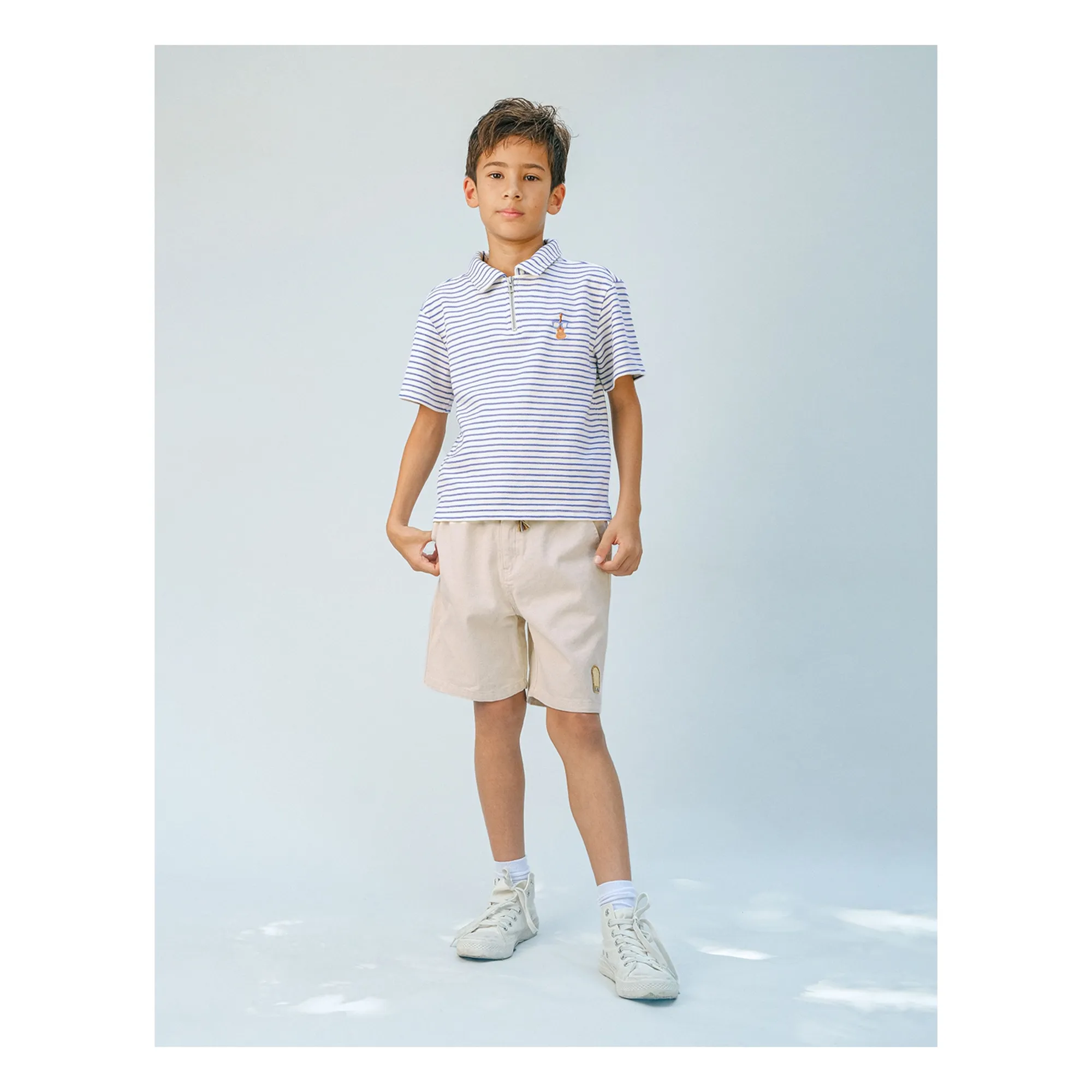 Polo Bruno Rayé Guitare Twill | Ecru- Image produit n°1