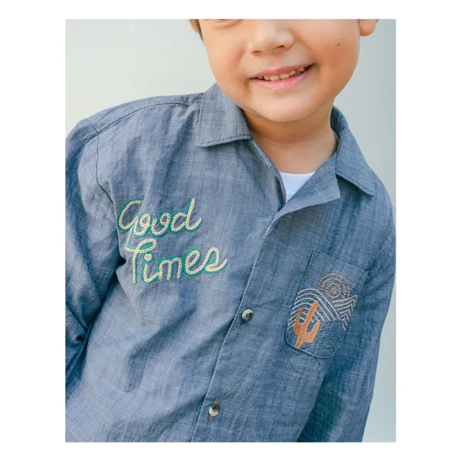 Camisa Lewis Chambray Bordada | Azul