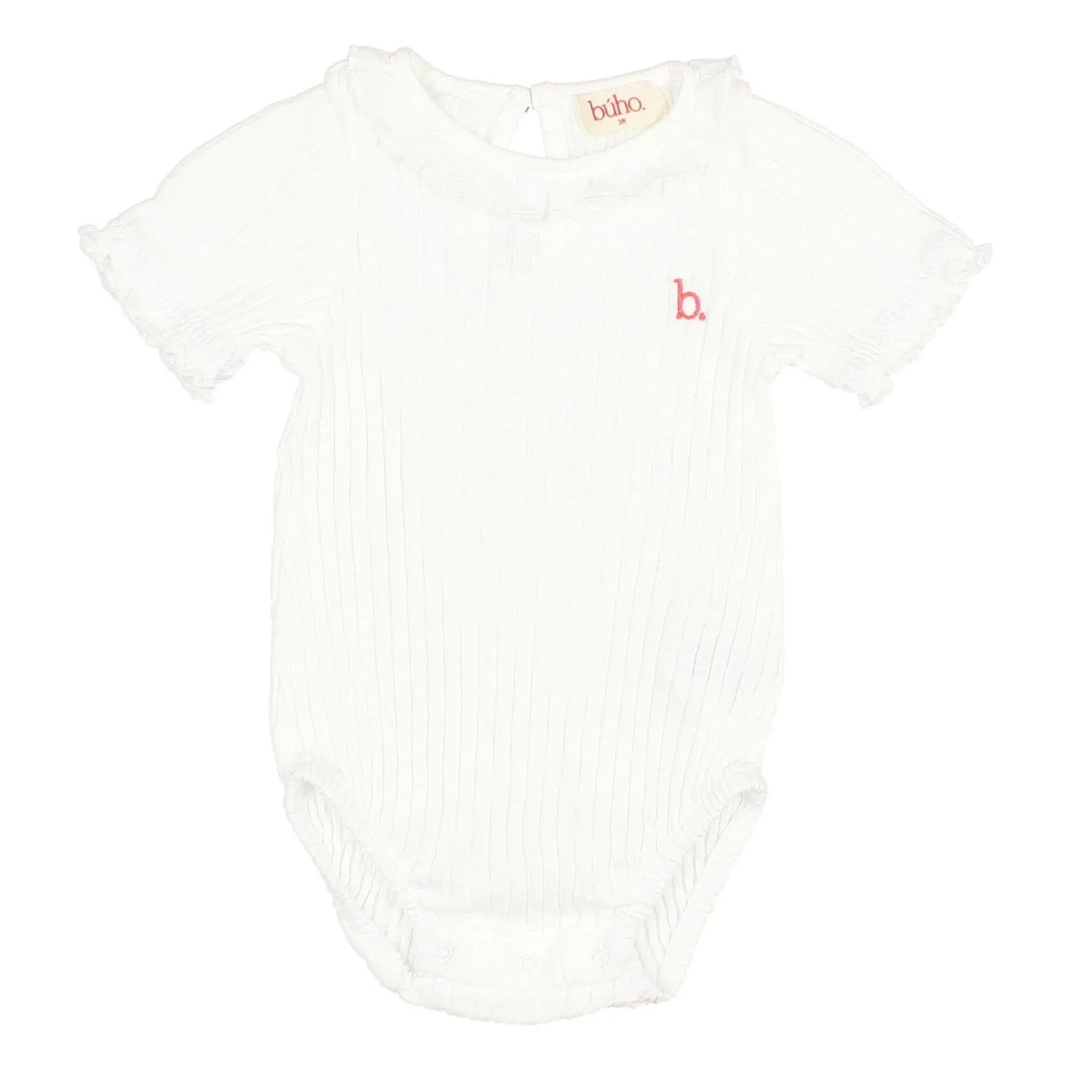 Búho White Ribbed Ruffled Bodysuit Organic Cotton