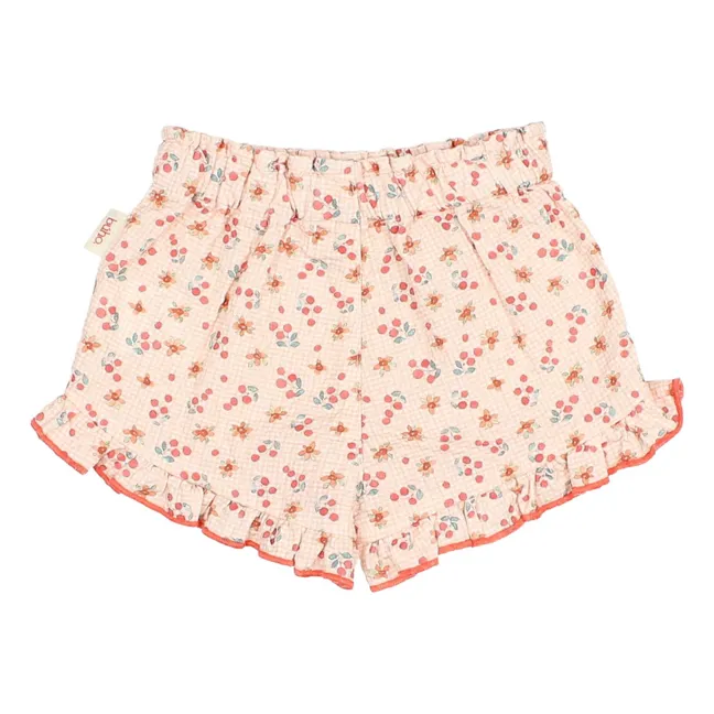 Pantalón corto de bebé Seersucker Floral | Rosa Melocotón