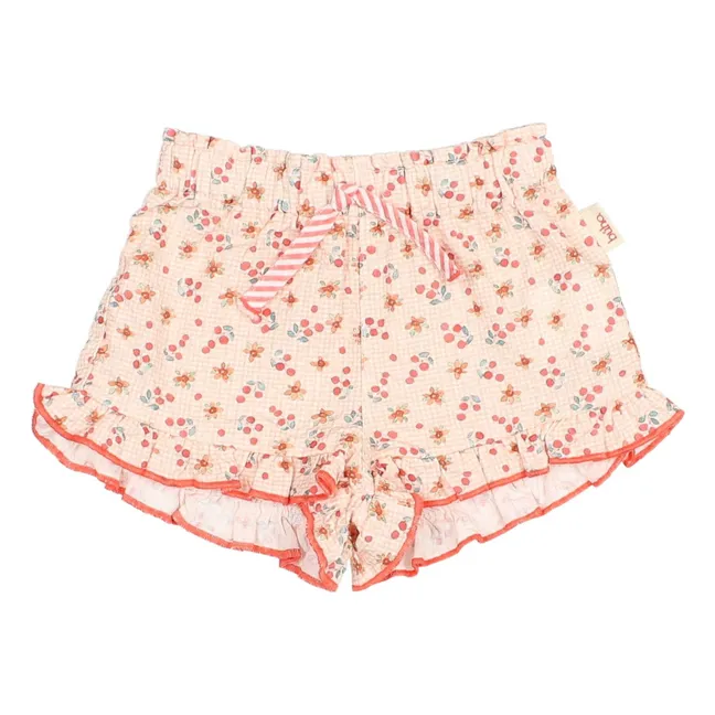 Pantalón corto de bebé Seersucker Floral | Rosa Melocotón