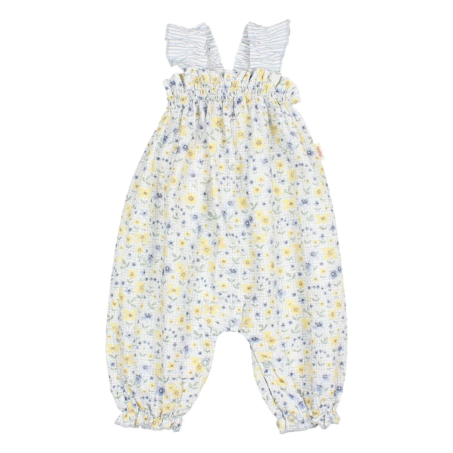 Búho Pale Blue Seersucker Baby Jumpsuit