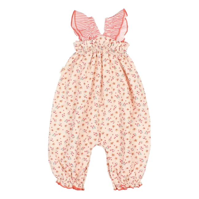 Combinaison Fleurie Seersucker Bébé | Rose pêche