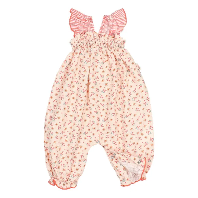 Combinaison Fleurie Seersucker Bébé | Rose pêche