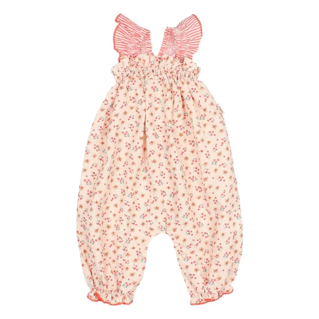 Combinaison Fleurie Seersucker Bébé | Rose pêche