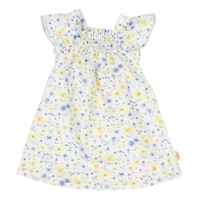 Robe Fleurie Seersucker | Bleu pâle