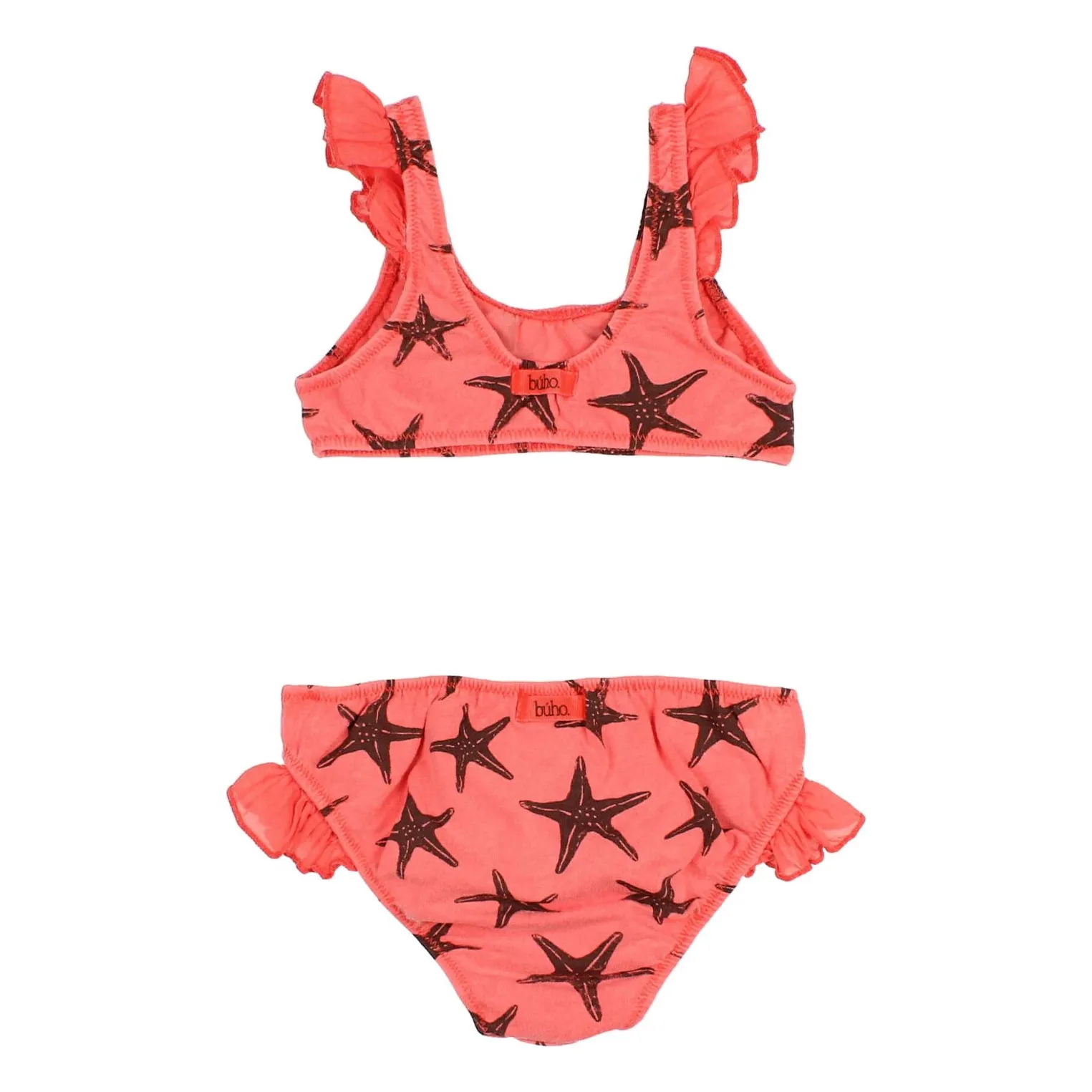 Maillot de Bain Etoiles de Mer Volants Lycra Coton Bio | Rouge délavé- Image produit n°1