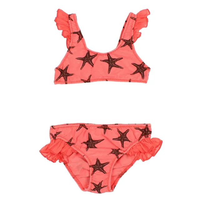 Maillot de Bain Etoiles de Mer Volants Lycra Coton Bio | Corail
