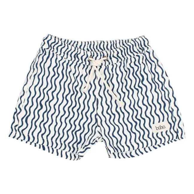 Short de Bain Vagues Popeline Coton Bio | White