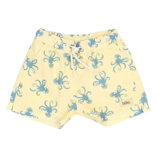 Organic Cotton Poplin Octopus Swim Shorts | Yellow
