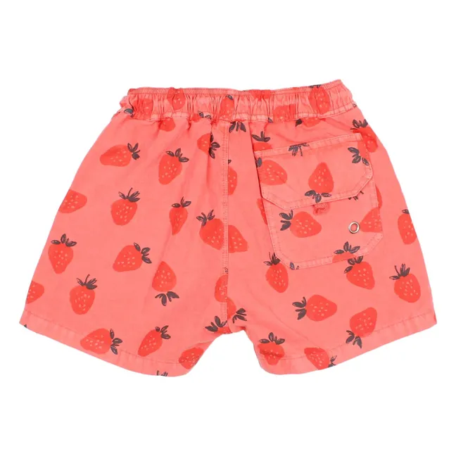 Strawberry Poplin Organic Cotton Swim Shorts | Coral