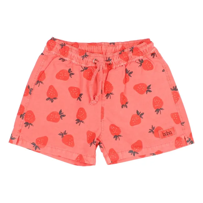 Strawberry Poplin Organic Cotton Swim Shorts | Coral