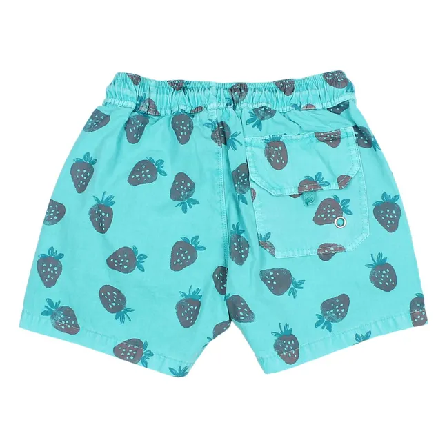 Short de Bain Fraises Popeline Coton Bio | Bleu turquoise